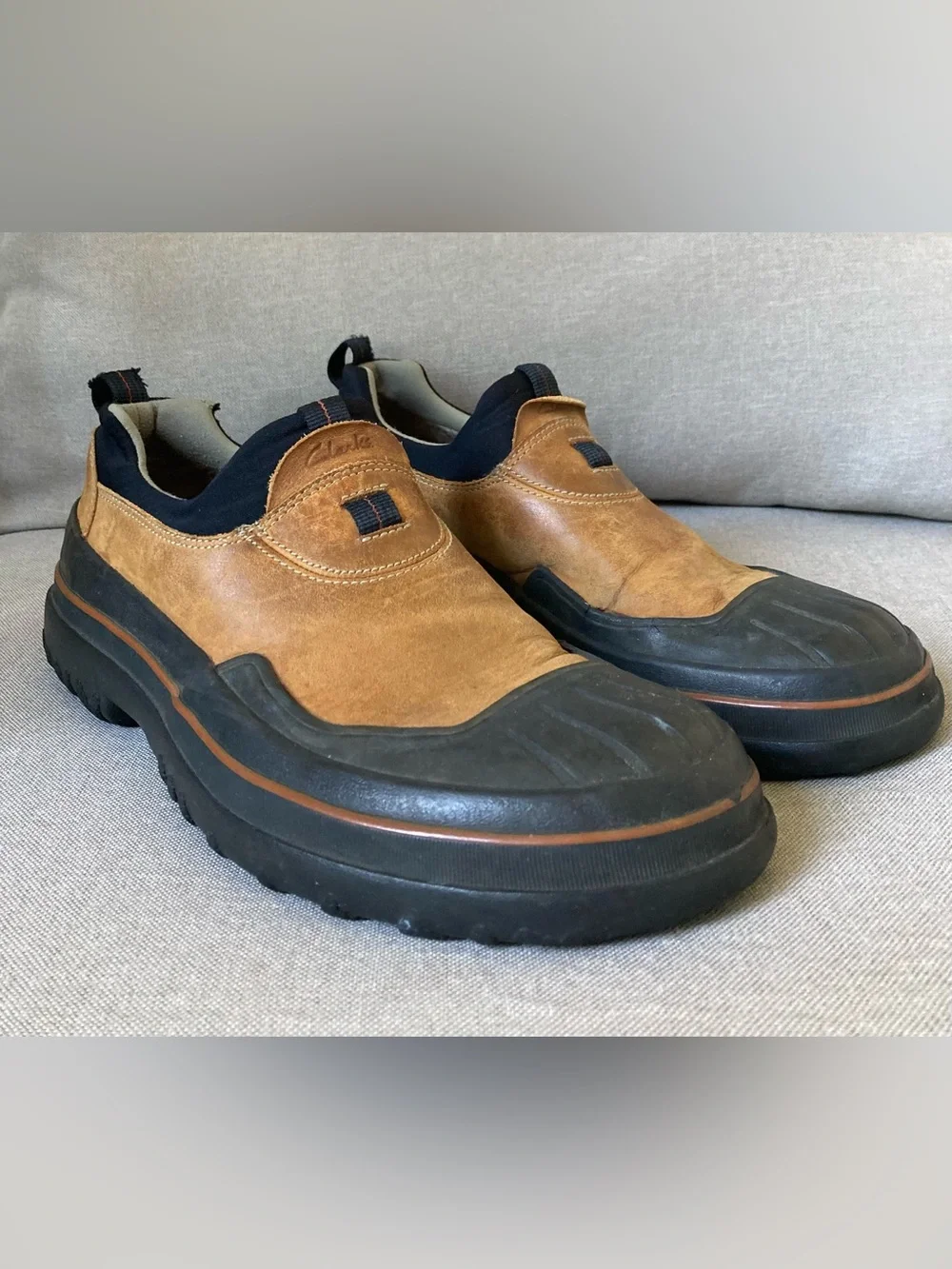 Clarks Bowman Waterproof Duck Shoes Men’s 8M Brown Leather Slip-On Rain Shoes